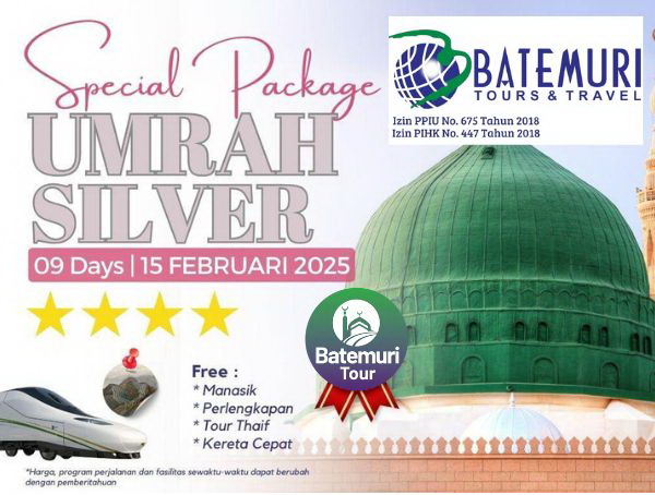 Paket Umrah Reg. Silver Free Ziarah Thaif,Kreta Cepat ,RH, Paket 9 Hari, Keberangkatan 15 Feb 2025